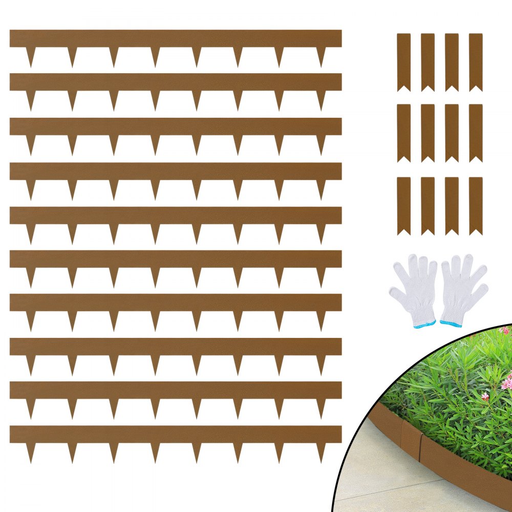 VEVOR Rasenkante 100,6 x 5,1 cm (10er-Set) Rasenkantenband aus Stahl Beeteinfassung Beetumrandung Mähkante Geeignet für Außengärten, Wege, Rasenflächen, Innenhöfe, Straßenränder und mehr Braun
