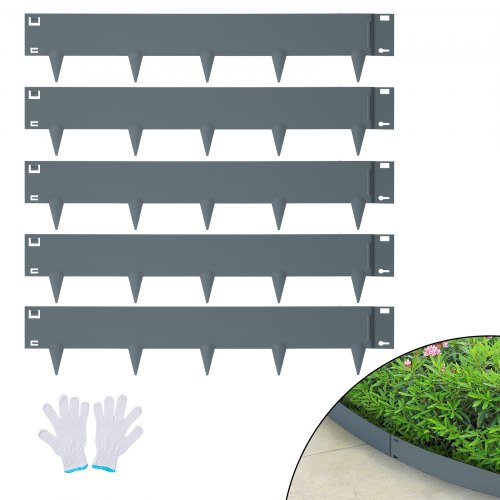 VEVOR Rasenkante, 5er-Pack Stahleinfassungen für den Garten, 99 x 12,7 cm Streifen, einhämmerbare Einfassungen, biegsame Landschaftseinfassungen aus Metall für Hof, Garten, Rasen Dunkelgrau