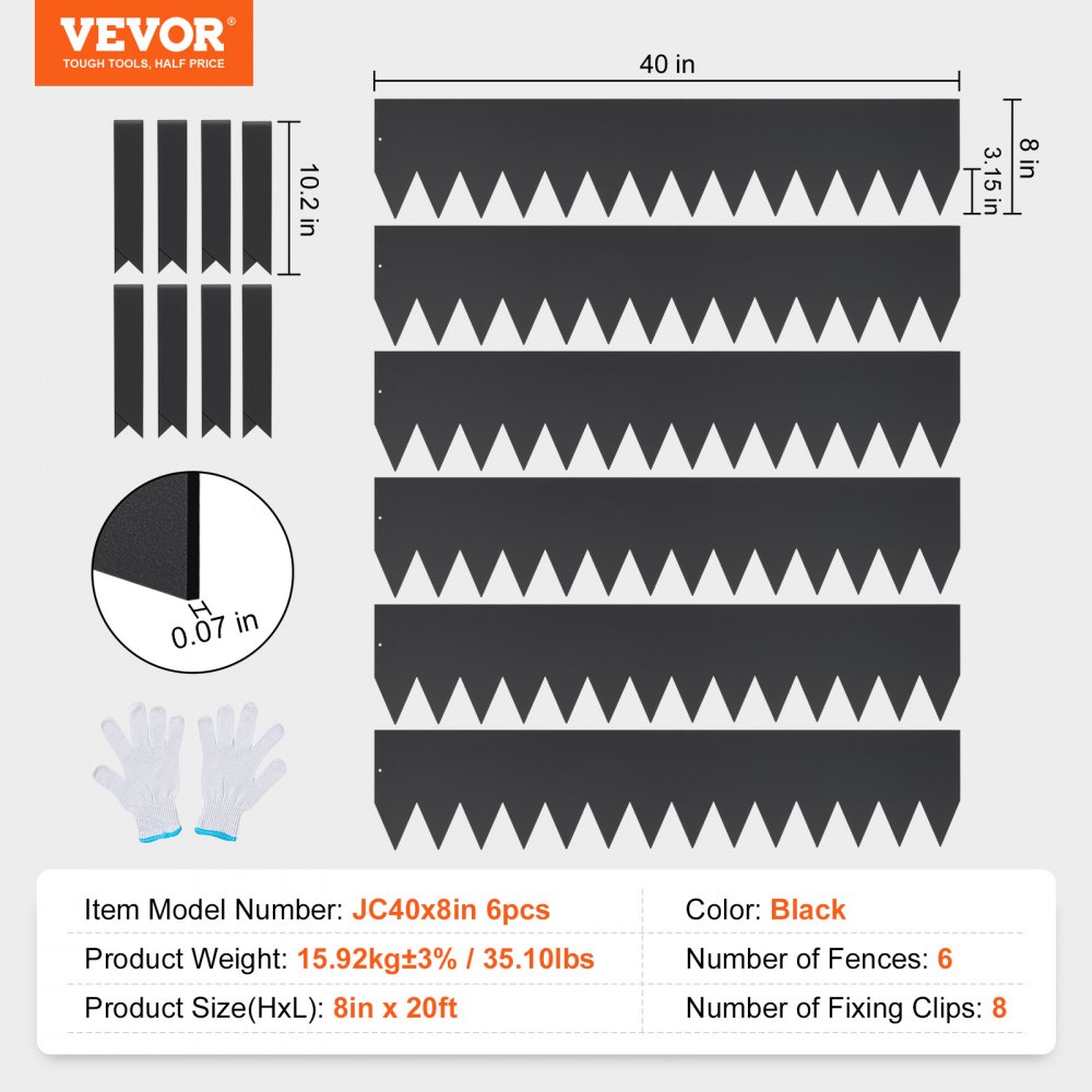 VEVOR Rasenkante 101,6 x 20,3 cm (6er-Set) Rasenkantenband aus Stahl Beeteinfassung Beetumrandung Mähkante Geeignet für Außengärten, Wege, Rasenflächen, Innenhöfe, Straßenränder und mehr