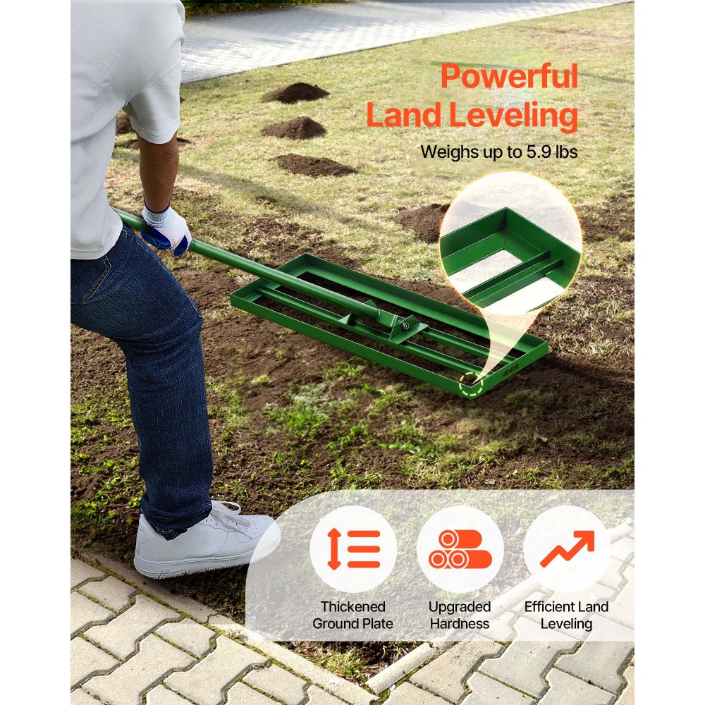VEVOR Lawn Leveling Rake, 30"x10" Level Lawn Tool, Heavy-duty Lawn Leveler with 78" Steel Extended Handle, Yard Leveling Rake Suit for Garden, Golf Lawn, Farm
