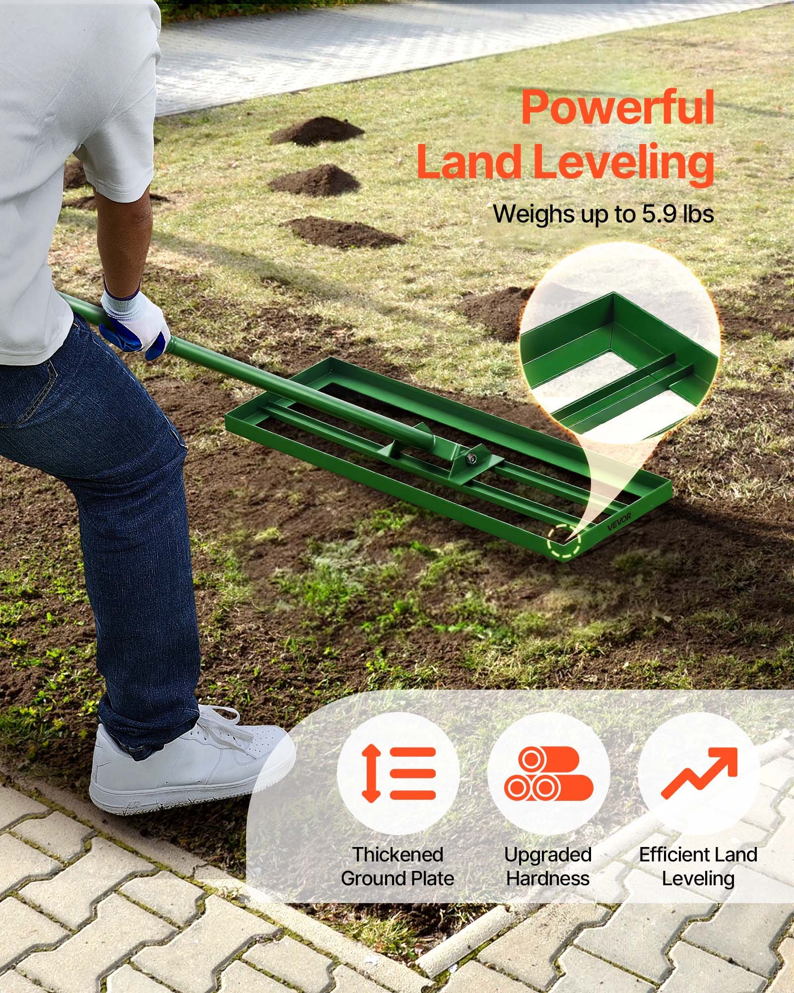 VEVOR Lawn Leveling Rake, 30"x10" Level Lawn Tool, Heavy-duty Lawn Leveler with 78" Steel Extended Handle, Yard Leveling Rake Suit for Garden, Golf Lawn, Farm