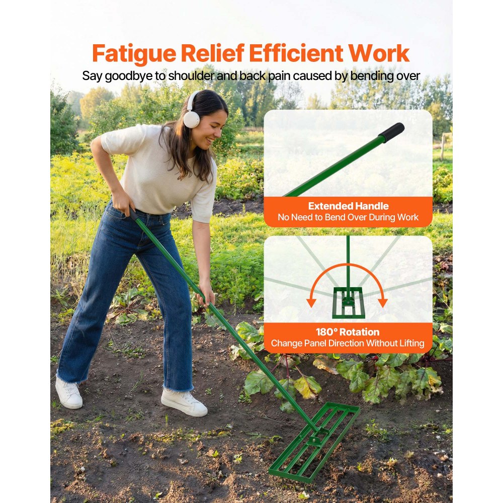 VEVOR Lawn Leveling Rake, 36"x10" Level Lawn Tool, Heavy-duty Lawn Leveler with 78" Steel Extended Handle, Yard Leveling Rake Suit for Garden, Golf Lawn, Farm