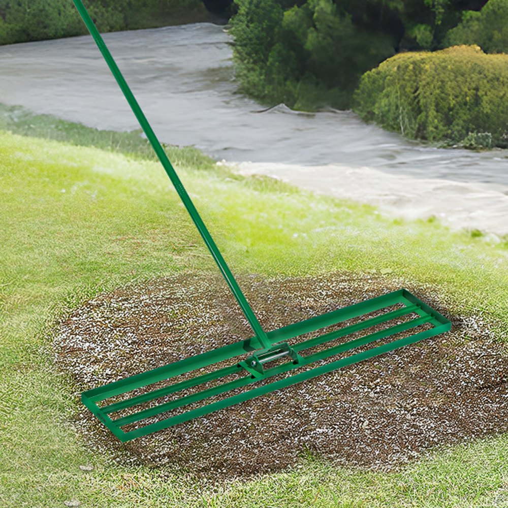 VEVOR Rasen Nivellierrechen 1215x252 mm, Rasenrakel mit 198 cm Langem Stahlstiel, Rasenglätter Inkl. Gartenhandschuhe, Rasennivelliergerät, Geeignet für Garten, Golfrasen & Landwirtschaft