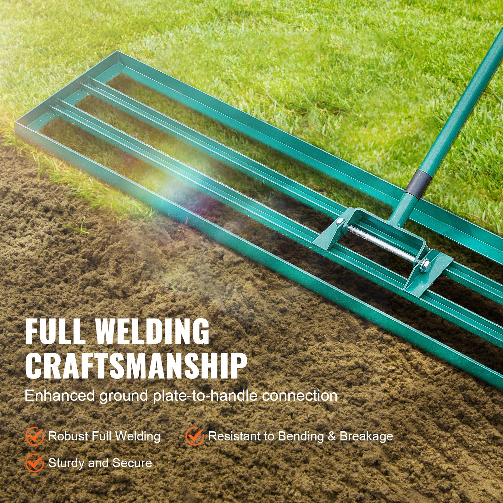 VEVOR Rasenrakel 1219x254mm Bodenplatte Levelawn-Werkzeug Aluminiumlegierung und Q235-Stahl Levelingrake 1981mm Stange Bodenplatte Golf Grass Levelawn zum Einebnen von Sand Erde Kompost und Moos