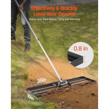VEVOR Rasenrakel, Levelingrake mit 213 cm Griff, 914x254 mm Bodenplatte, rostbeständiger Nivellierrechen aus Karbonstahl, 3 Höhen verstellbar, Rasennivellierungswerkzeug für den Garten & Golfplätze