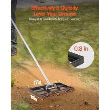VEVOR Rasenrakel, Levelingrake mit 198 cm Griff, 431x254 mm Bodenplatte, rostbeständiger Nivellierrechen aus Karbonstahl, 5 Höhen einstellbar, Rasennivellierungswerkzeug für Hof und Golfplatz