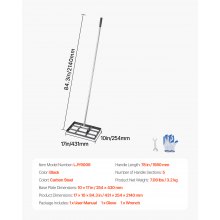 VEVOR Rasenrakel, Levelingrake mit 198 cm Griff, 431x254 mm Bodenplatte, rostbeständiger Nivellierrechen aus Karbonstahl, 5 Höhen einstellbar, Rasennivellierungswerkzeug für Hof und Golfplatz