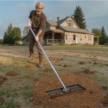 VEVOR Rasenrakel mit 213 cm Stiel, 762x254 mm Bodenplatte, Nivellierrechen aus Karbonstahl, Levelingrake, Rasen-Nivellierungsrechen für Rasenpflege, Rasen-Nivellierungsrechen, Hof und Golfplatz