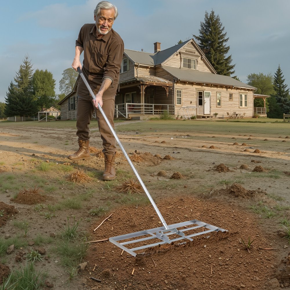 VEVOR Rasenrakel mit Stiel, 355x762mm Bodenplatte, Nivellierrechen aus Karbonstahl, Levelingrake, Rasen-Nivellierungsrechen für Rasenpflege, Rasen-Nivellierungsrechen, Hof und Golfplatz