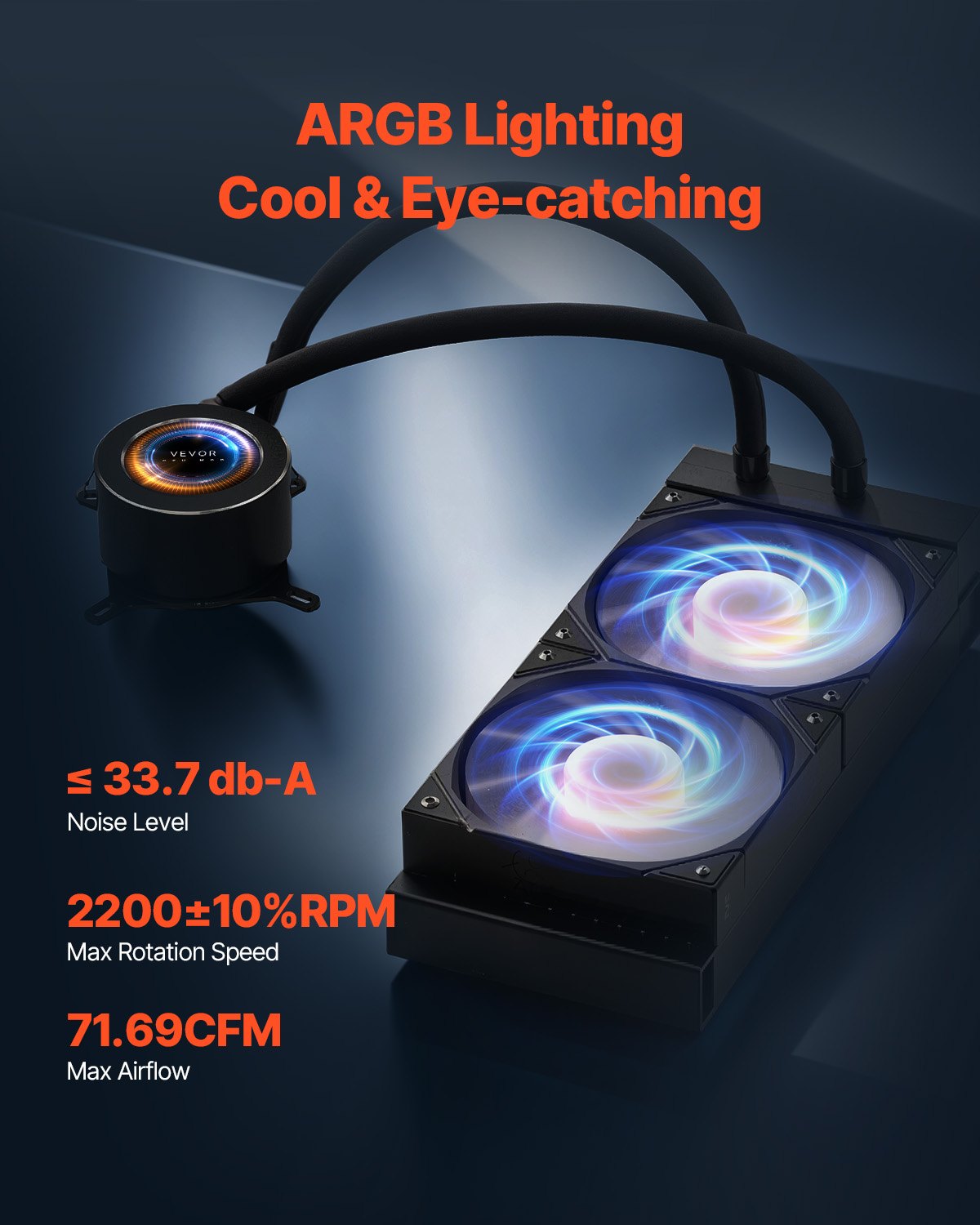 VEVOR CPU-Flüssigkeitskühler, AIO-CPU-Wasserkühler – 120-mm-PWN-Lüfter & -Pumpe, PC-Wasserkühlung mit 5,3 cm LCD-Display & ARGB-Licht, für Intel 115X/1366/2011/1700/1200, AMD AM4/AM5