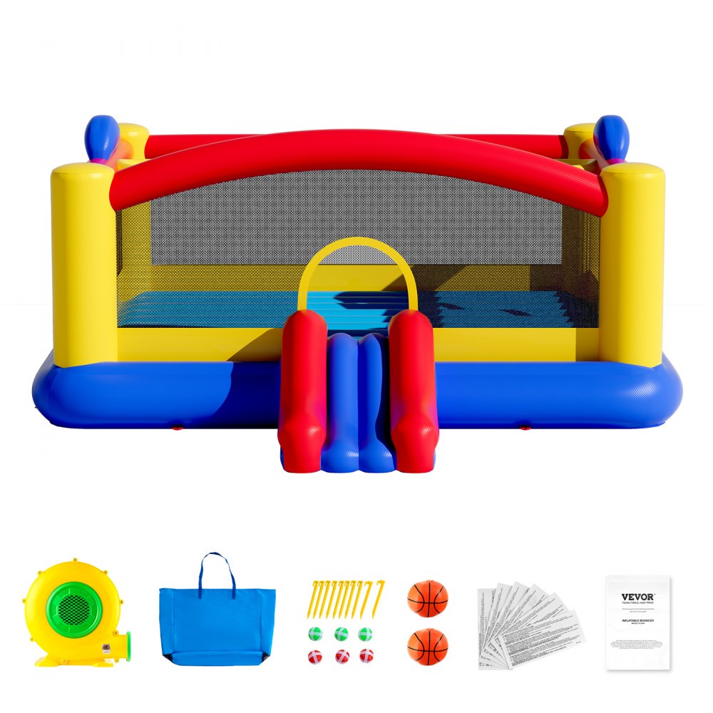 VEVOR Inflatable Bouncy Castle, High-Quality Outdoor Playhouse Trampoline, Bouncy Castle with Blower, Slide and Storage Bag, 450 x 440 x 203 cm Bouncy Castle for the Family Garden