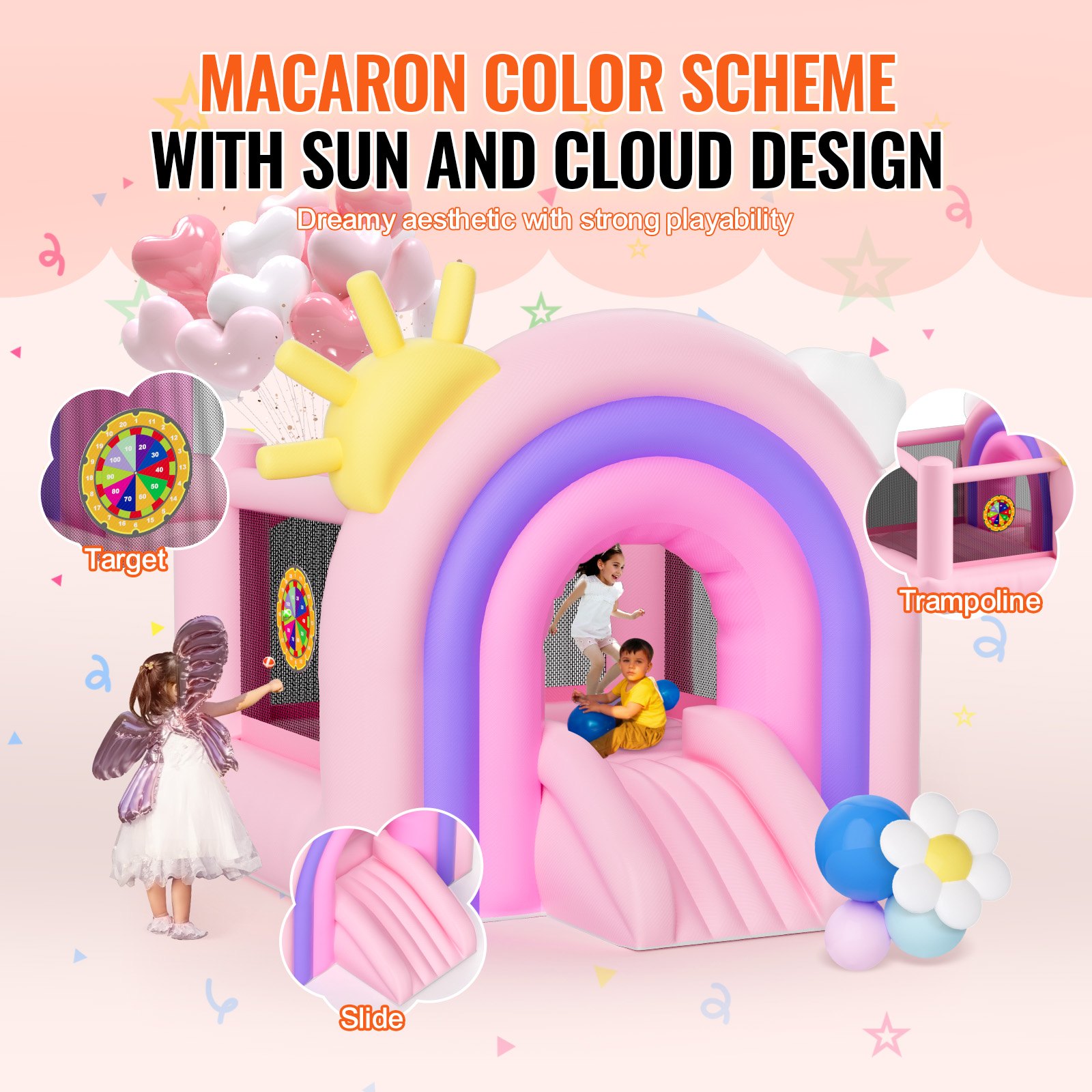 VEVOR Inflatable Bouncy Castle, Indoor/Outdoor Playhouse Trampoline, Children's Bouncy Castle with Blower, Slide, Storage Bag, 280 x 230 x 230 cm Bouncy Castle for the Family Garden