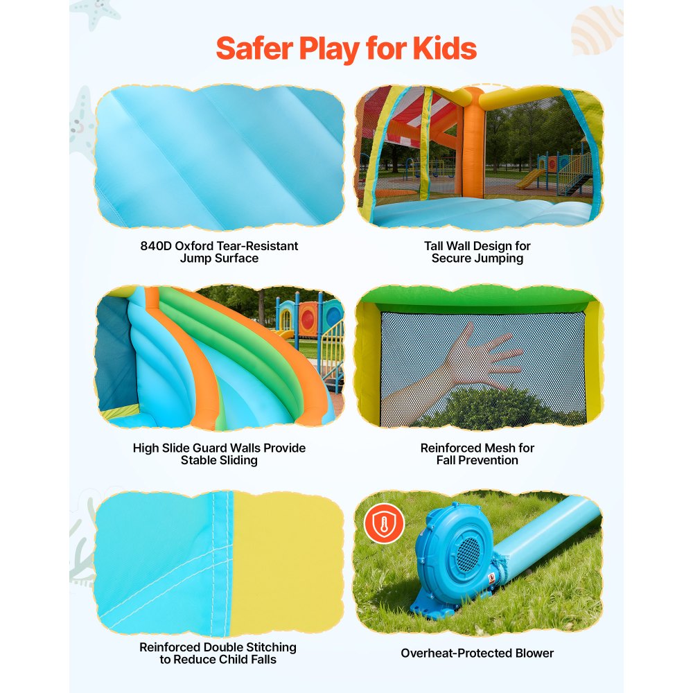 VEVOR Aufblasbare Wasserhüpfburg Outdoor (455 x 390 x 238 cm), Hüpfburg mit Wasserrutsche & Hüpfburgelementen & Hoher Rutsche & Planschbecken & Spielmarktstand, für 3–4 Kinder (3 bis 8 Jahre Alt)