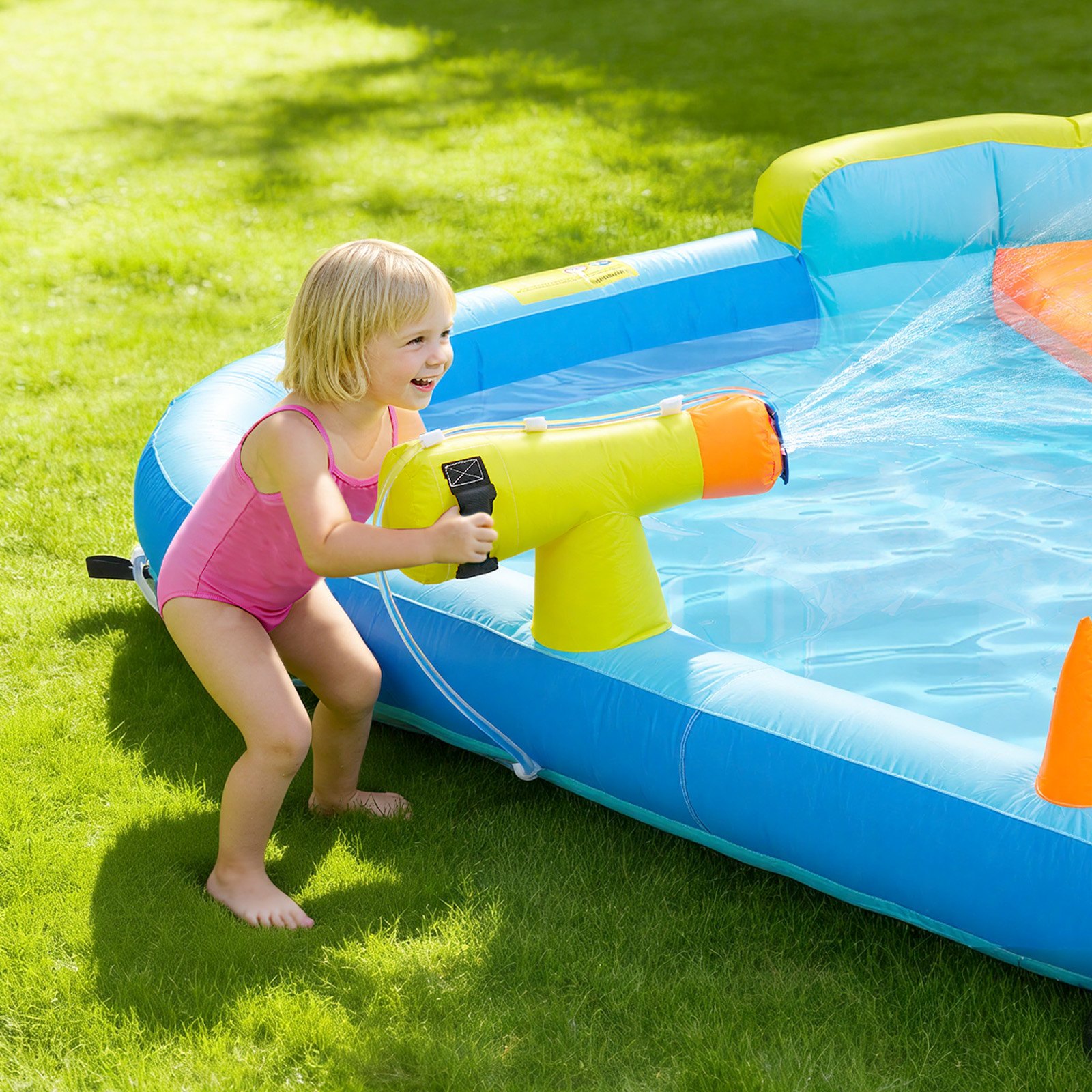 VEVOR Aufblasbare Wasserhüpfburg Outdoor (353 x 400 x 235 cm), Hüpfburg mit Wasserrutsche (Krokodil-Aussehen) & Kletterwand & Planschbecken & Wasserringwurfspiel, für 3–4 Kinder (3 bis 8 Jahre Alt)