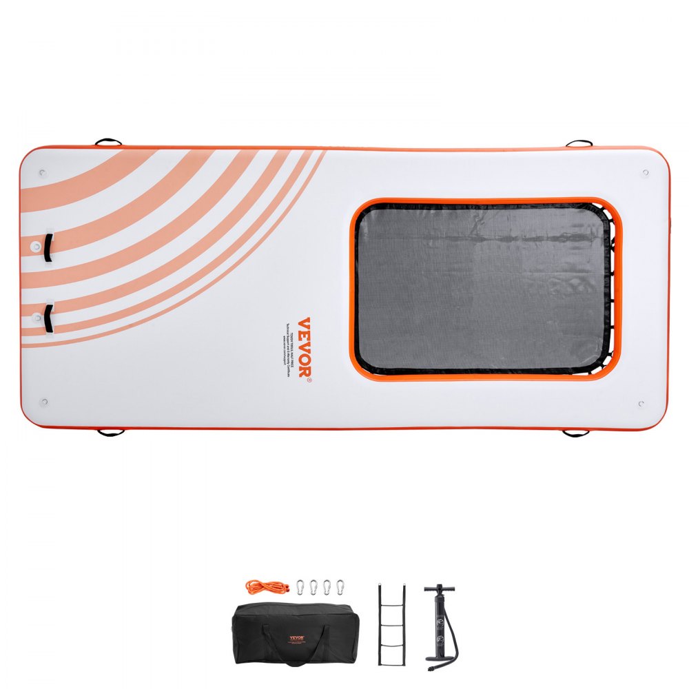 VEVOR Aufblasbares Schwimmdock 4,57x1,98m Dockplattform mit 1,21x 1,82m Trampolinnetzpool Wassermatte mit schwimmender Plattform und tragbarer Tasche und abnehmbarer Leiter zum Entspannen am Pool
