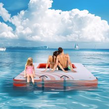 VEVOR Aufblasbares Schwimmdock 4,57x1,98m Dockplattform mit 1,21x 1,82m Trampolinnetzpool Wassermatte mit schwimmender Plattform und tragbarer Tasche und abnehmbarer Leiter zum Entspannen am Pool