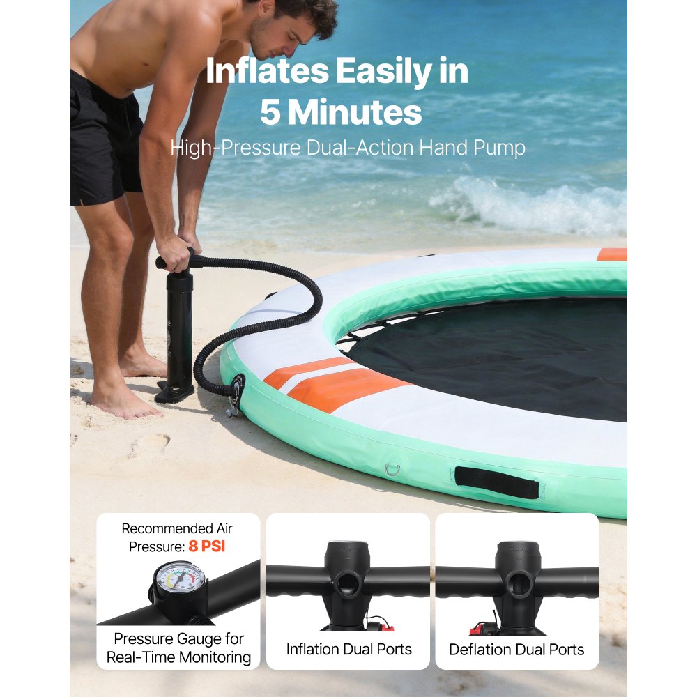 VEVOR Aufblasbares Schwimmdock, φ3,05m, Schwimmplattform mit Rutschfester Oberfläche, Tragetasche, Sonnendach & Abnehmbarer Leiter, Schwimmende Insel, Wasserplattform für Pool, Strand & Meer, Rund