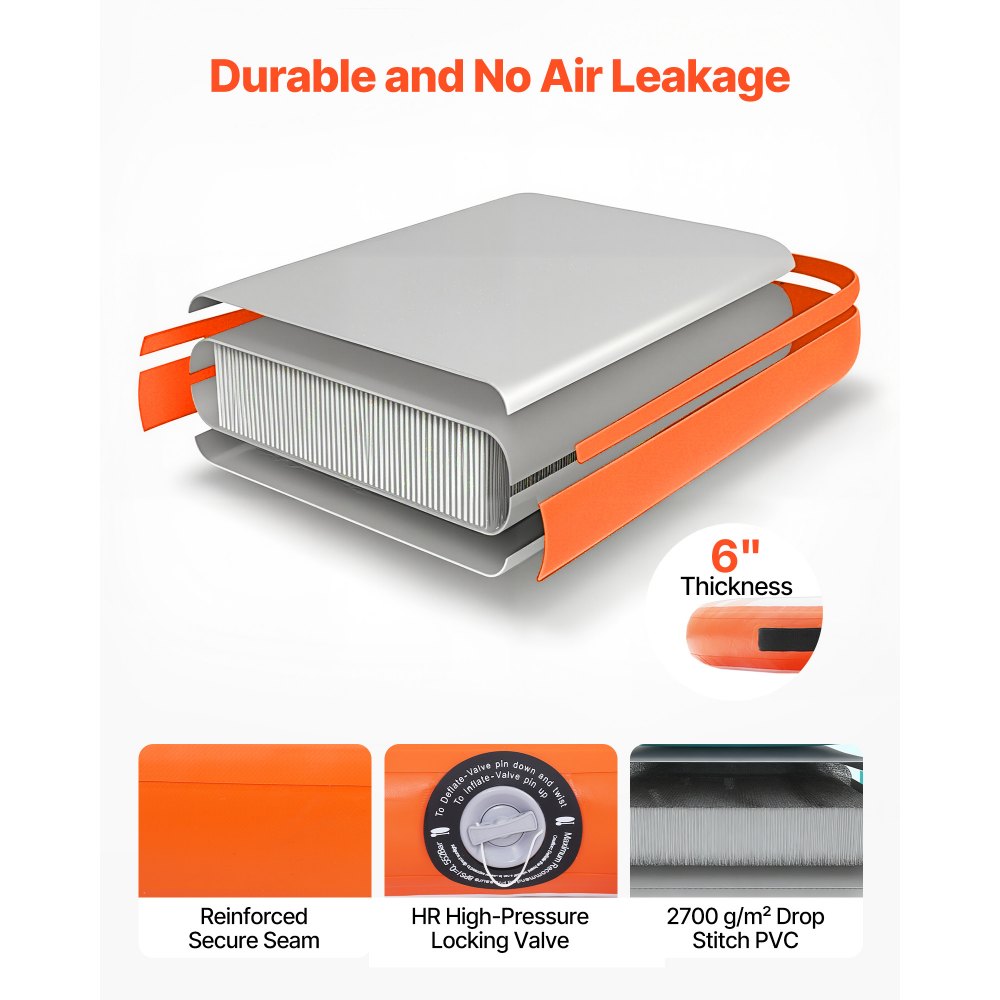 VEVOR Inflatable Floating Dock, 2.44 M Inflatable Dock Platform, Non-Slip Water Air Mat with Portable Carrying Bag & Detachable Ladder, Floating Water Platform Island Raft for Pool Beach Ocean, Orange