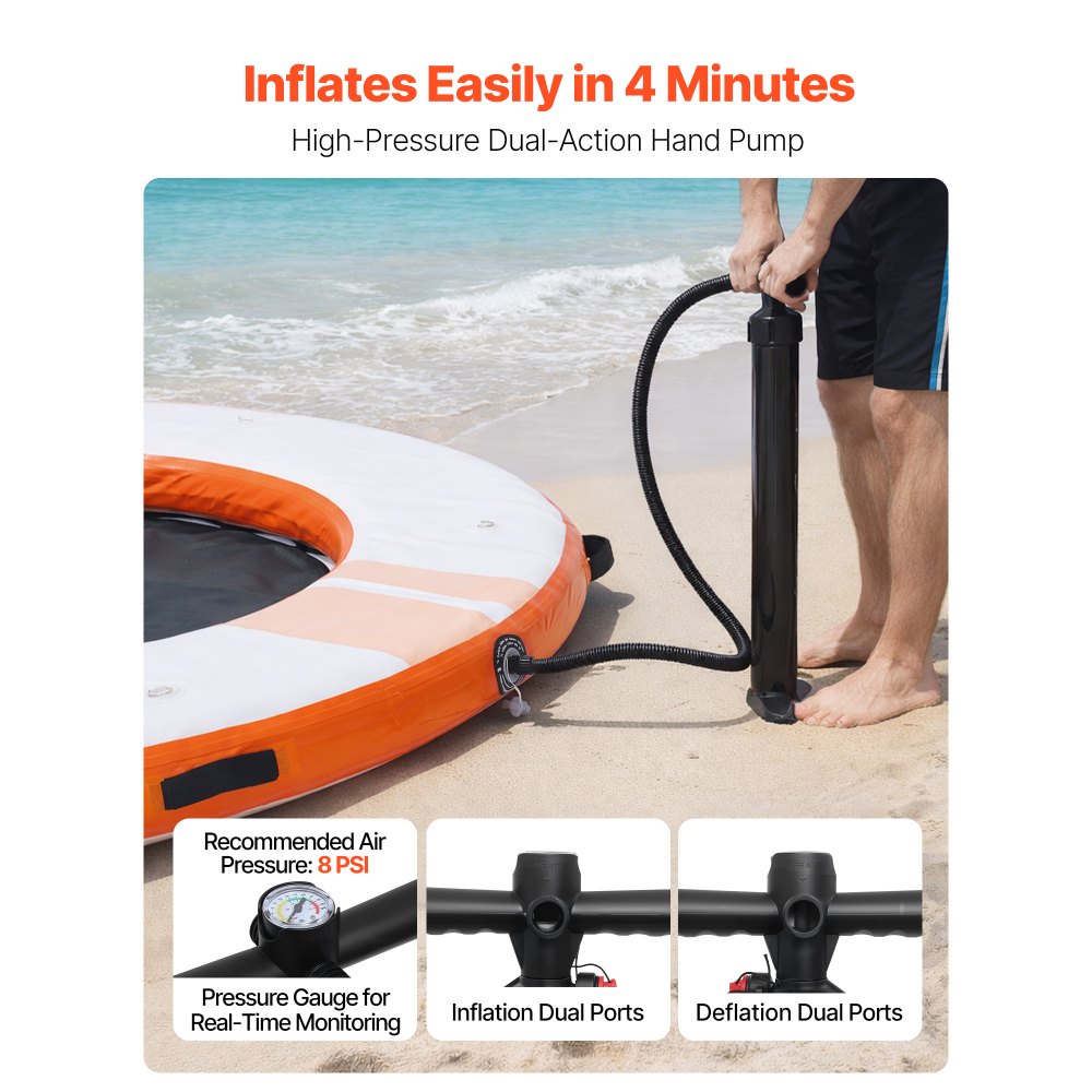 VEVOR Inflatable Floating Dock, 2.44 M Inflatable Dock Platform, Non-Slip Water Air Mat with Portable Carrying Bag & Detachable Ladder, Floating Water Platform Island Raft for Pool Beach Ocean, Orange