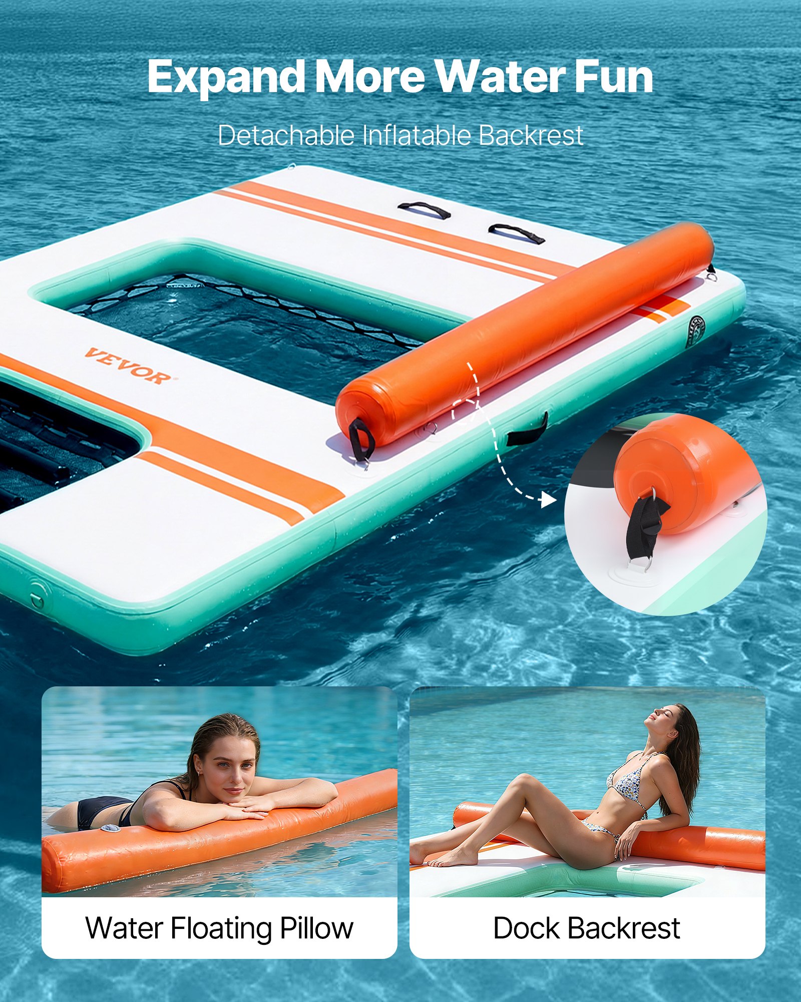 VEVOR Aufblasbares Schwimmdock, 3,05x1,83 m, Schwimmplattform mit Rutschfester Oberfläche, Tragetasche, Sonnendach & Abnehmbarer Leiter, Schwimmende Insel, Wasserplattform für Pool, Strand & Meer