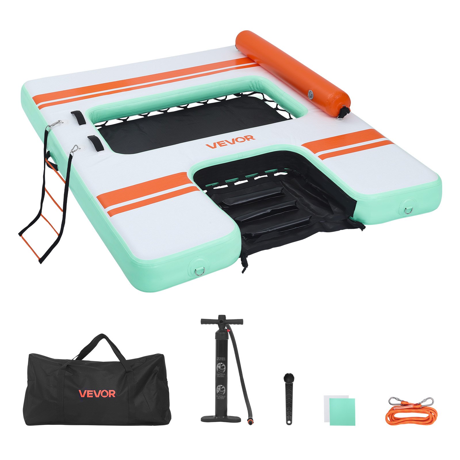 VEVOR Inflatable Floating Dock, 2.44 x 1.83 M Inflatable Dock Platform, Non-Slip Water Air Mat with Portable Carrying Bag & Detachable Ladder, Floating Water Platform Island Raft for Pool Beach Ocean
