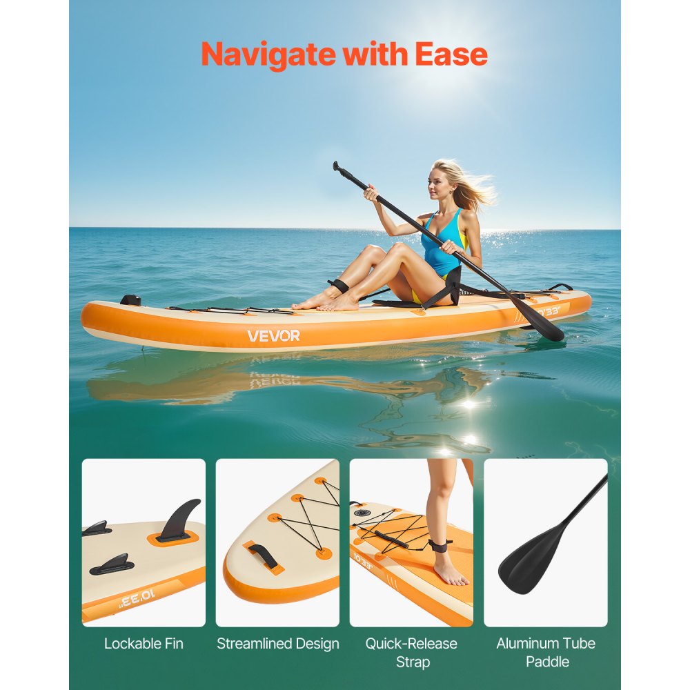 VEVOR aufblasbares Stand Up Paddle Board (304,8 x 83,8 x 15,2 cm) Paddleboard mit einem Sitz, Komplettset inkl. Pumpe Paddel Finne Rucksack Knöchelleine Gurt, für Jugendliche und Erwachsene