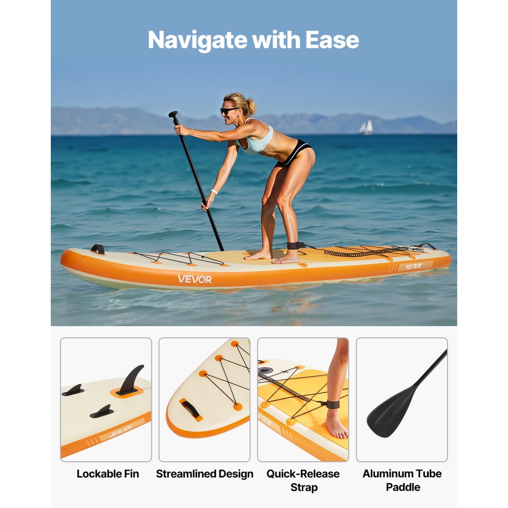 VEVOR aufblasbares Stand Up Paddle Board (304,8 x 83,8 x 15,2 cm) Paddleboard, Komplettset inkl. Pumpe Paddel Finne Rucksack, Knöchelleine Gurt, rutschfestes Deck für Jugendliche und Erwachsene