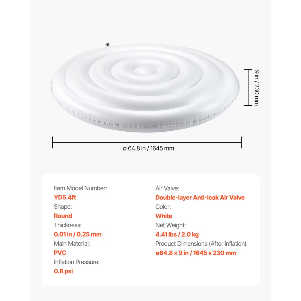 VEVOR Aufblasbare Abdeckung für Whirlpool 164,5 cm rund, Abdeckungsschutz, isolierte Spa-Abdeckungen, wetterfester und wasserfester Energiespardeckel weiß