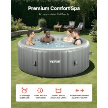 VEVOR Aufblasbare Badewanne für 2 bis 4 Personen (180 x 66 cm), rund & tragbar, mit 110 wohltuenden Düsen & Filter & Abdeckung & Matte & multifunktionalem Bedienfeld, PVC-Spa Pool Outdoor, grau