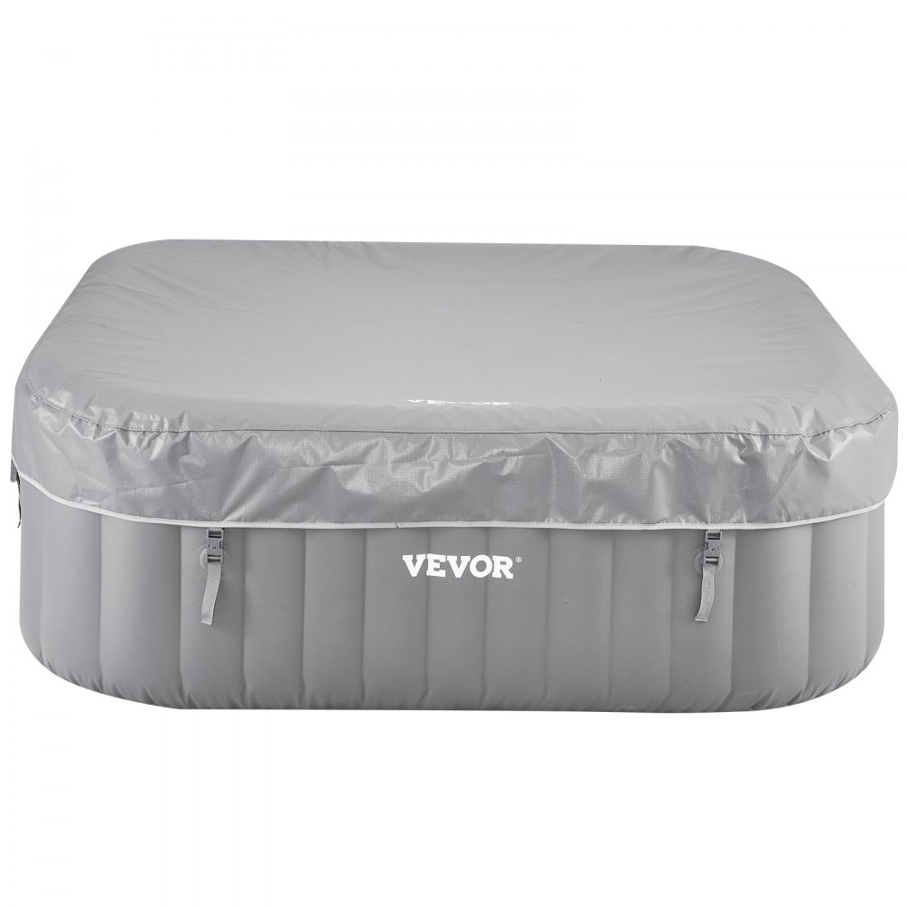 VEVOR aufblasbare Badewanne für 4 bis 6 Personen (185 x 66 cm), quadratisch & tragbar, mit 130 wohltuenden Düsen & Filter & Abdeckung & Matte & multifunktionalem Bedienfeld, PVC Spa-Pool Outdoor