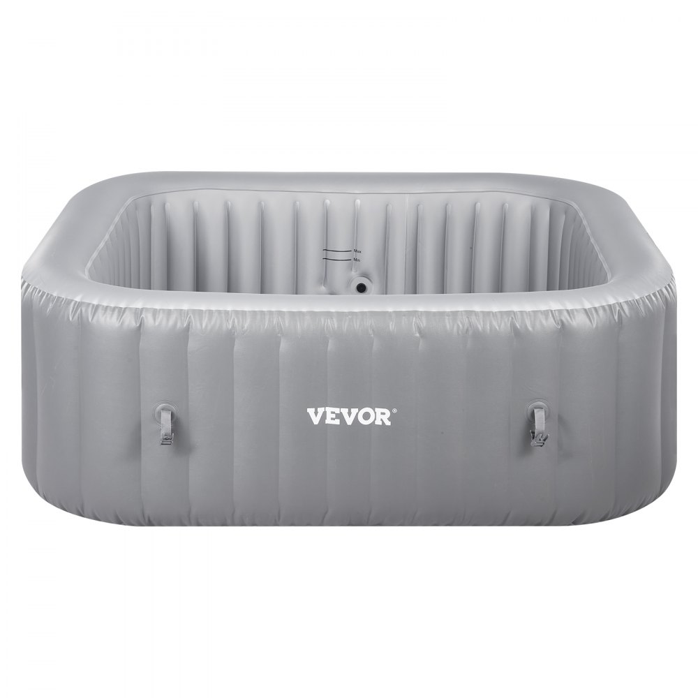 VEVOR aufblasbare Badewanne für 4 bis 6 Personen (185 x 66 cm), quadratisch & tragbar, mit 130 wohltuenden Düsen & Filter & Abdeckung & Matte & multifunktionalem Bedienfeld, PVC Spa-Pool Outdoor