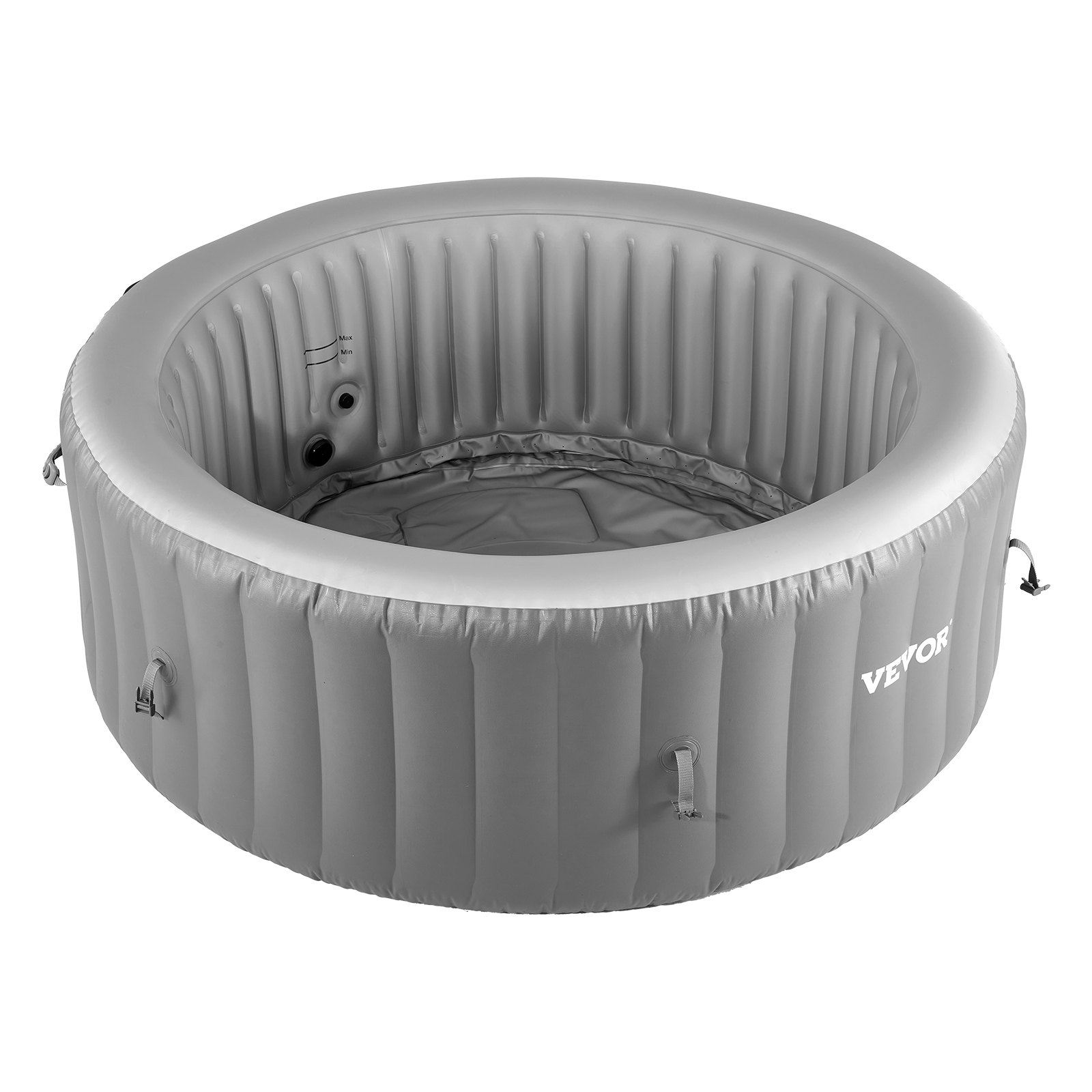 VEVOR aufblasbare Badewanne für 4 bis 6 Personen (208 x 66 cm), rund & tragbar, mit 130 wohltuenden Düsen & Kopfstütze & LED-Licht & Abdeckung & multifunktionalem Bedienfeld, PVC Spa-Pool Outdoor