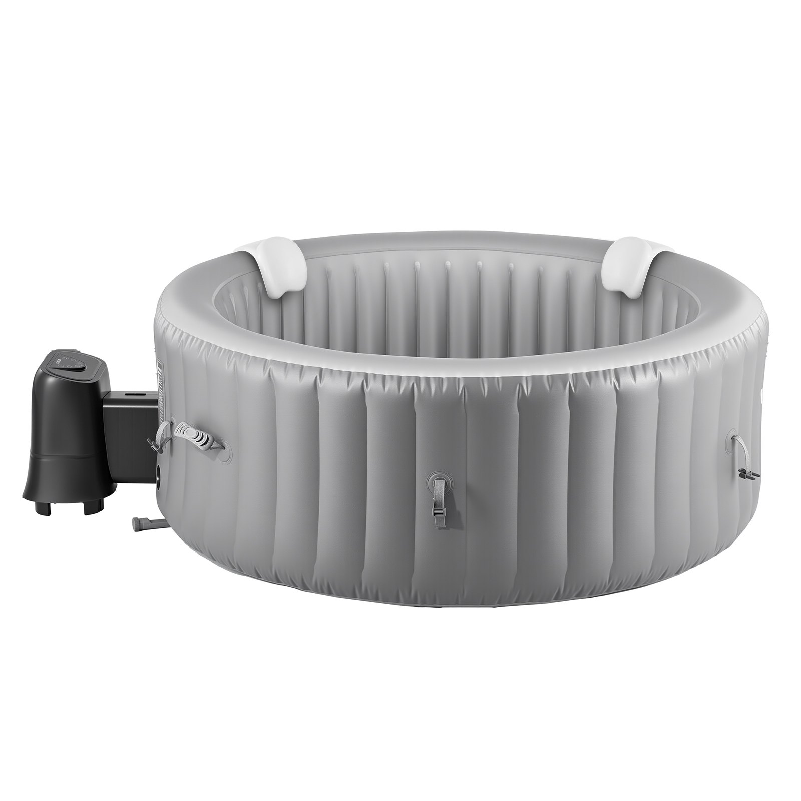 VEVOR inflatable bathtub for 6 to 8 people (240 x 66 cm), round & portable, with 130 soothing jets, headrest, LED light, cover & multifunctional control panel, PVC spa pool outdoor