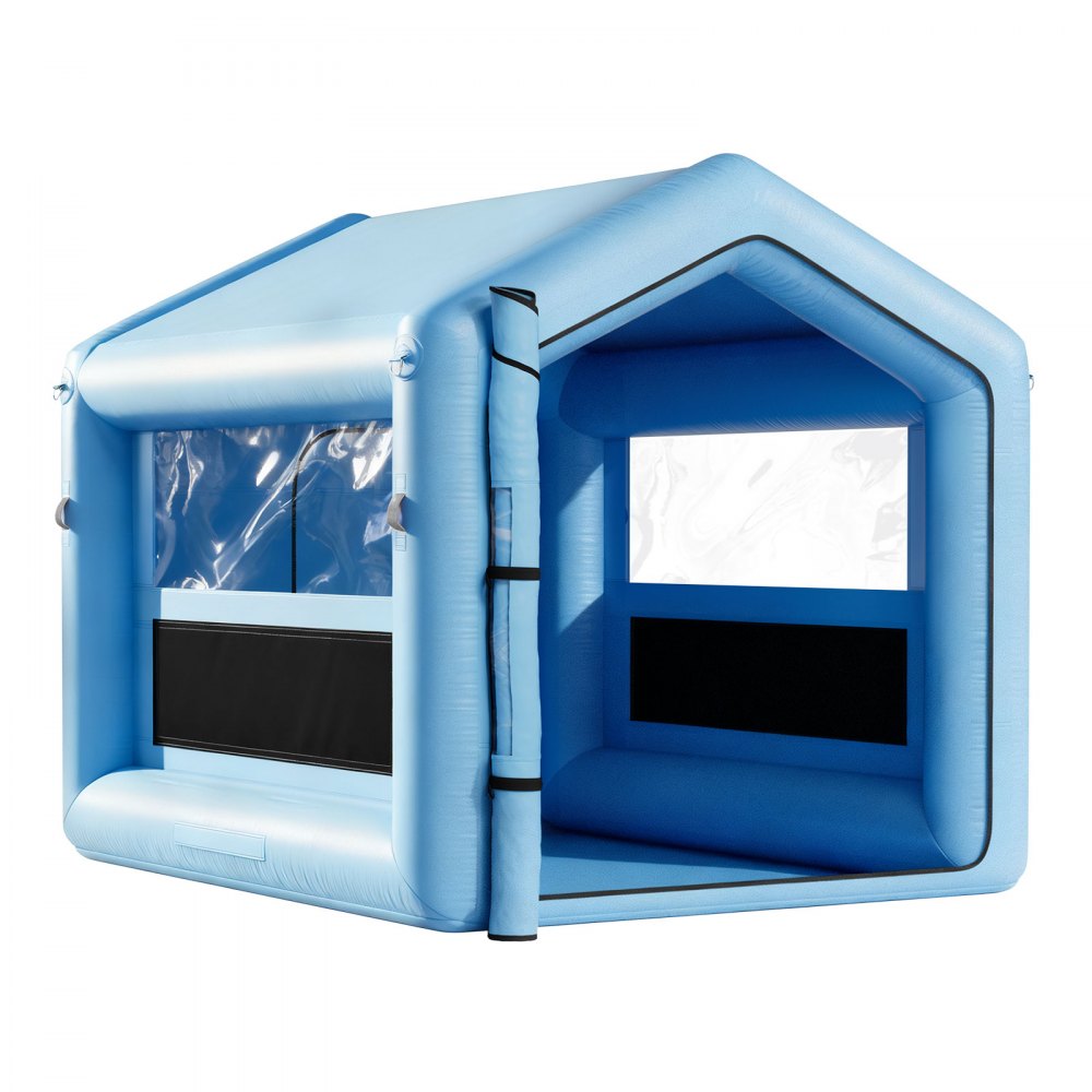 VEVOR aufblasbare Lackierkabine Spritzkabine 3 x 2,5 x 2,5 m, Lackierkabinenzelt mit 550 W Gebläse & Luftfiltersystem & klarem Fenster, Dreieckdach, 210D Oxford-Gewebe, Spritzlackierung Blau