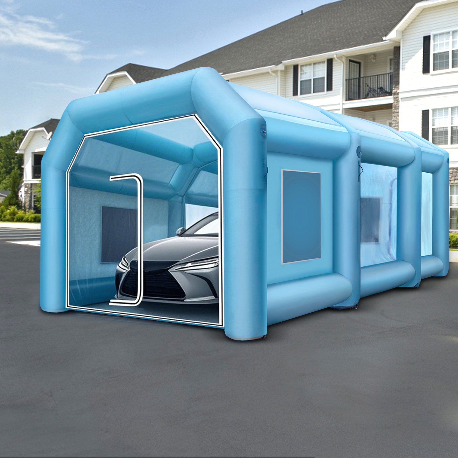 VEVOR Inflatable Tent, Inflatable Spray Booth Tent, Custom Tent 8 x 4 x 3 m, Inflatable Paint Booth Tent, Car Paint Booth, Giant Workstation, 210D Oxford Fabric with 2 Blowers