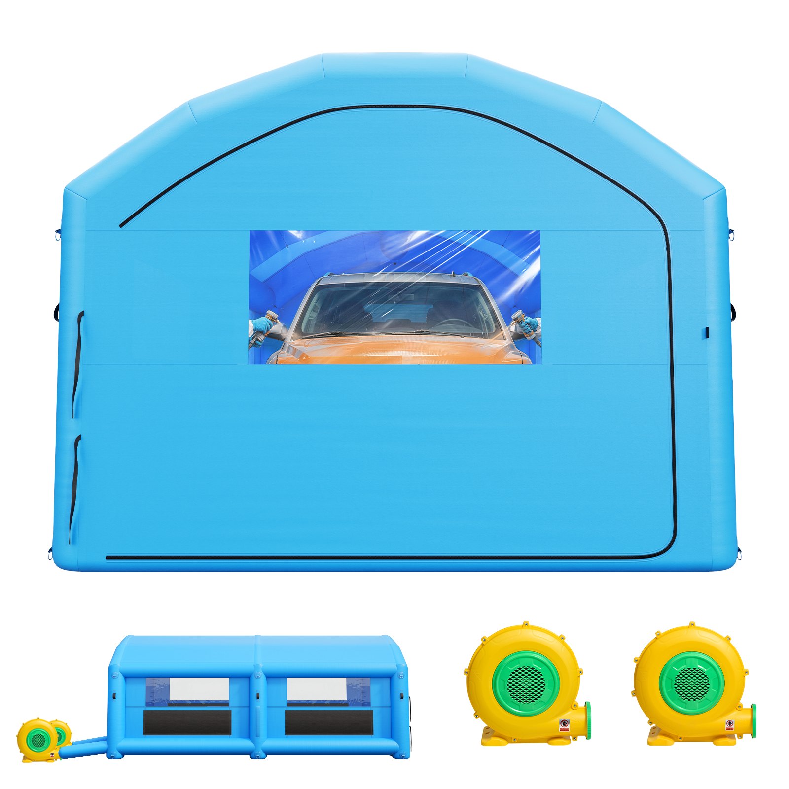 VEVOR Aufblasbare Lackierkabine 8x4,5x3 m Spritzkabine Lackierzelt Blau, mit 750-W- & 950-W-Gebläsen Aktivkohlefiltration Gewölbtem Dach für Pickups & Kleine Schnellboote Tragbar