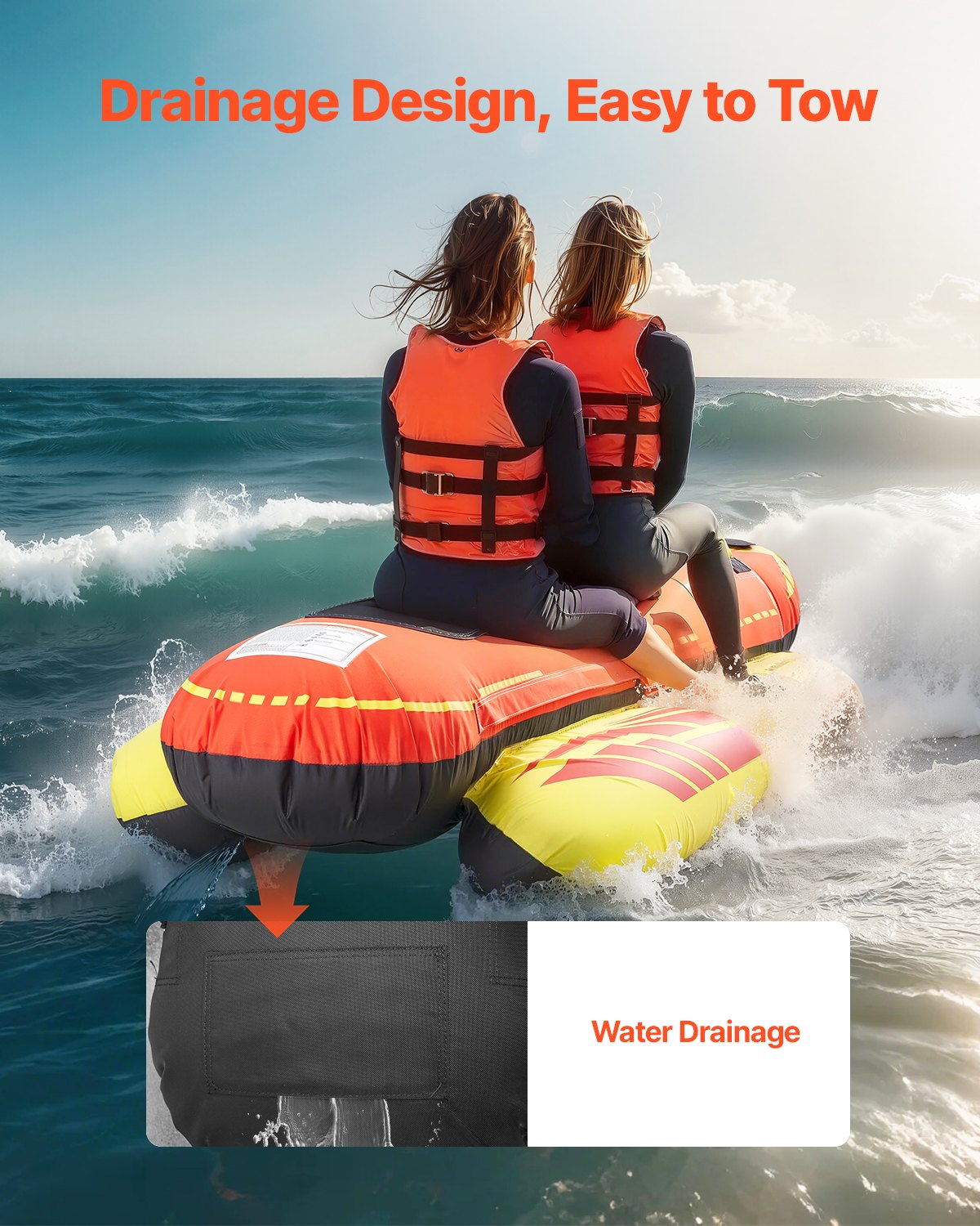 VEVOR Fun Tube Set, Aufblasbare Schleppboote für 1–3 Personen, 231 kg Wassersport-Schleppschlauch mit vollständiger Nylonhülle, gepolsterten Griffen und Geschwindigkeits-Sicherheitsventil