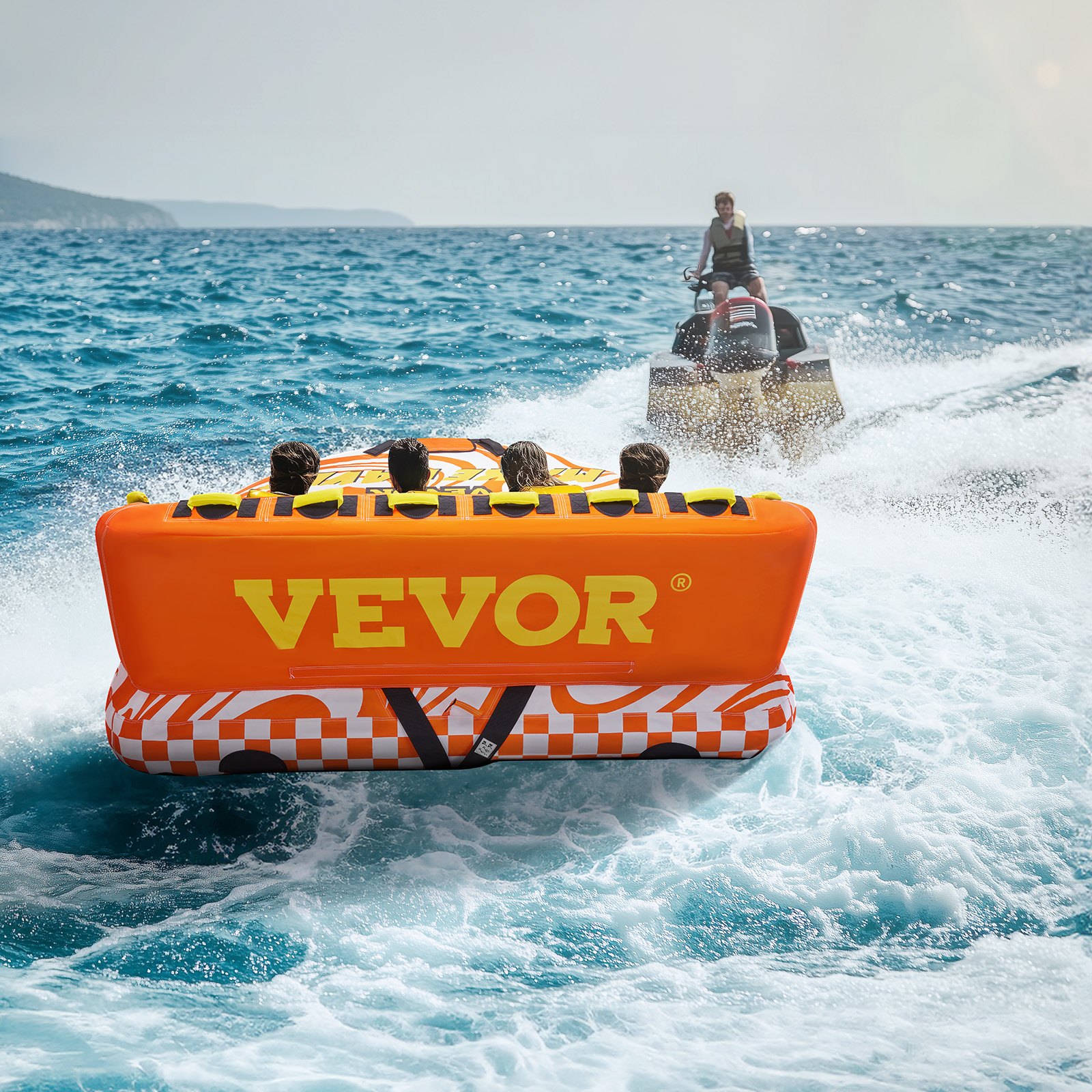 VEVOR Fun Tube Set zum Bootfahren, Aufblasbare Schleppboote für 1–4 Personen, 300 kg Wassersport-Schleppschlauch zum Ziehen von Booten – mit Haltegriffen, Schlepppunkten und Sicherheitsventil