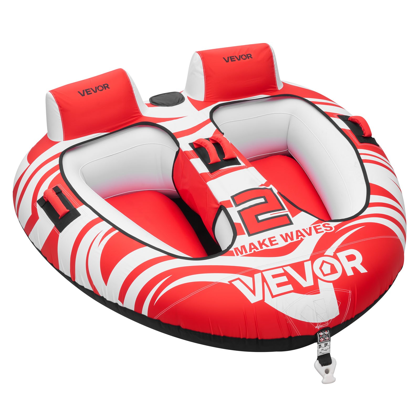 VEVOR Towable Tube für Boote, Wassersport-Schleppreifen für 2 Personen, bis 154 kg Tragfähigkeit, mit Kompletter Nylonabdeckung, Gepolsterten Griffen und Sicherheitsventil, für Seen und Flüsse, Rot
