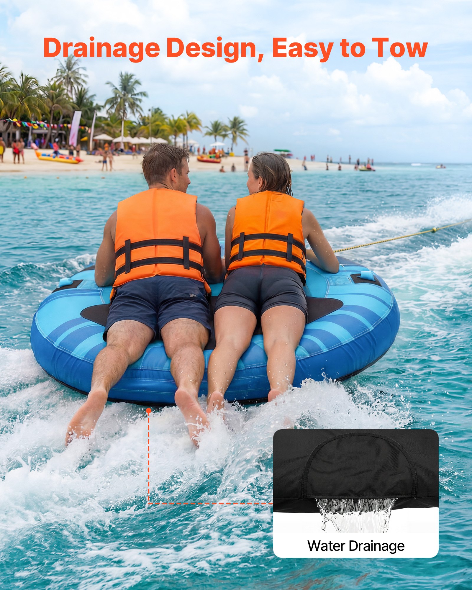 VEVOR Towable Tube für Boote, Wassersport-Schleppreifen für 3 Personen, bis 231 kg Tragfähigkeit, mit Antirutschpolstern, Nylonhülle, Gepolsterten Griffen und Sicherheitsventil, für Seen, Flüsse, Blau