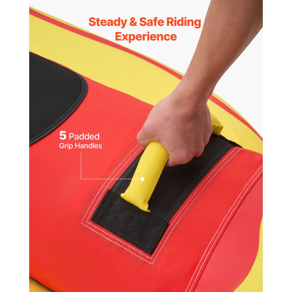 VEVOR Towable Funtube für 5 Personen, Aufblasbares Wasser Tube bis 385 kg Belastung, 5-Sitzer Schlauchboot mit Robustem Nylon-Überzug, Gepolsterten Haltegriffen & Sicherheitsventil, Wassersport-Spaß