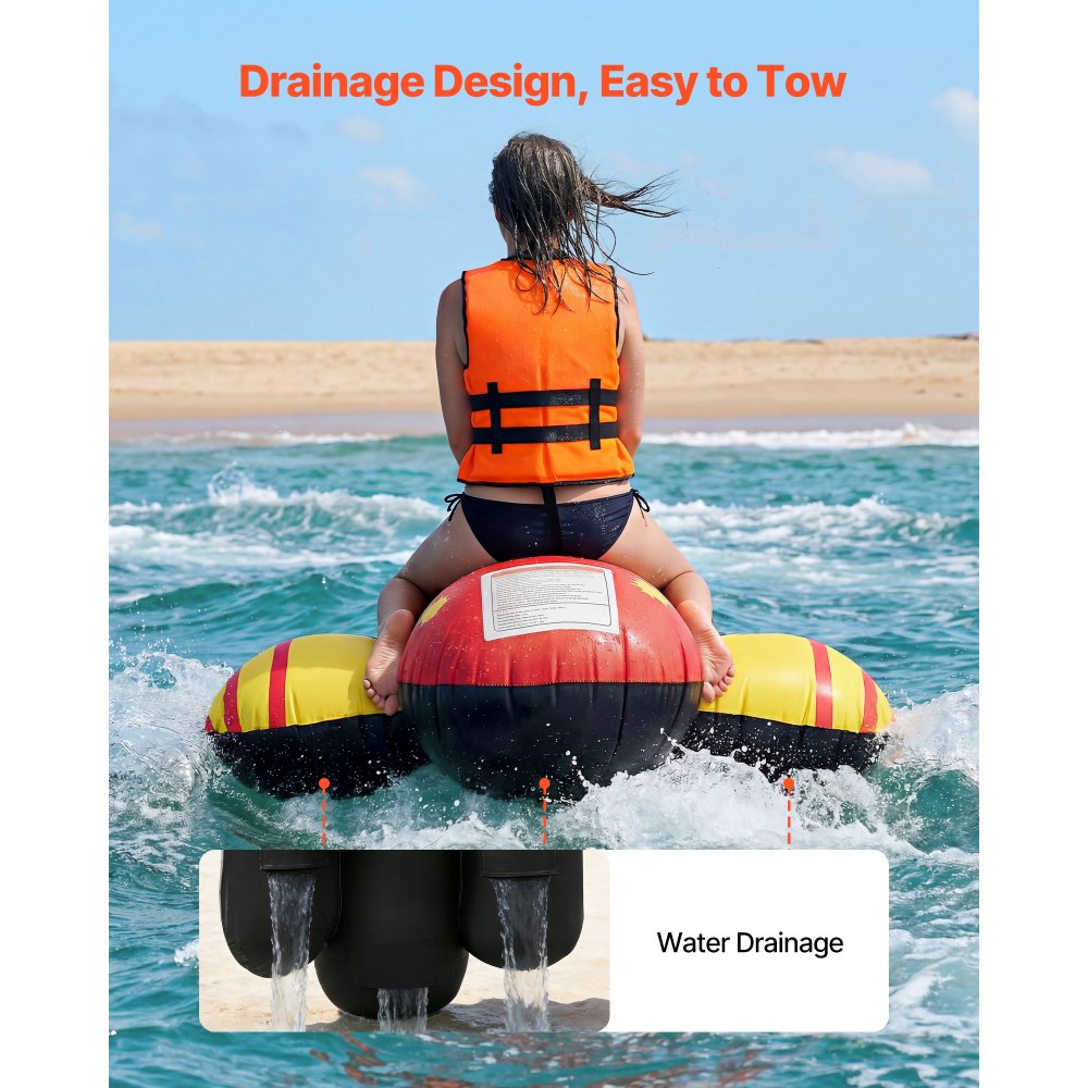 VEVOR Towable Funtube für 5 Personen, Aufblasbares Wasser Tube bis 385 kg Belastung, 5-Sitzer Schlauchboot mit Robustem Nylon-Überzug, Gepolsterten Haltegriffen & Sicherheitsventil, Wassersport-Spaß