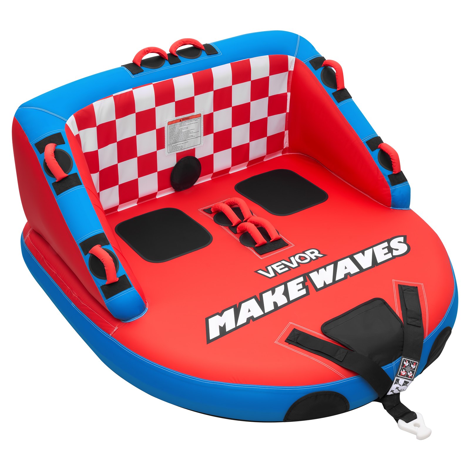 VEVOR Towable Tube für Boote, Wassersport-Schleppreifen für 2 Personen, bis 154 kg Tragfähigkeit, mit 2 Zugpunkten, Nylonhülle, Gepolsterten Griffen und Sicherheitsventil, für Seen, Flüsse, Rot