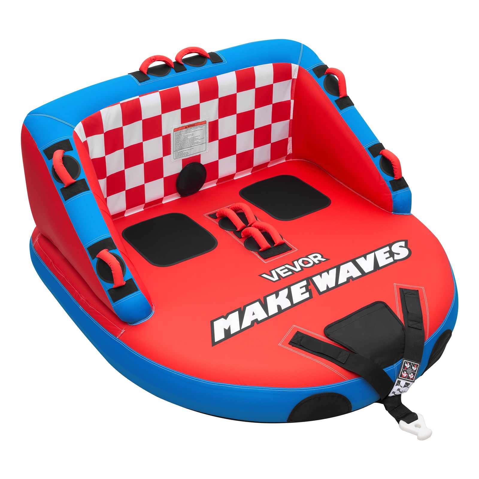 VEVOR Towable Tube für Boote, Wassersport-Schleppreifen für 2 Personen, bis 154 kg Tragfähigkeit, mit 2 Zugpunkten, Nylonhülle, Gepolsterten Griffen und Sicherheitsventil, für Seen, Flüsse, Rot