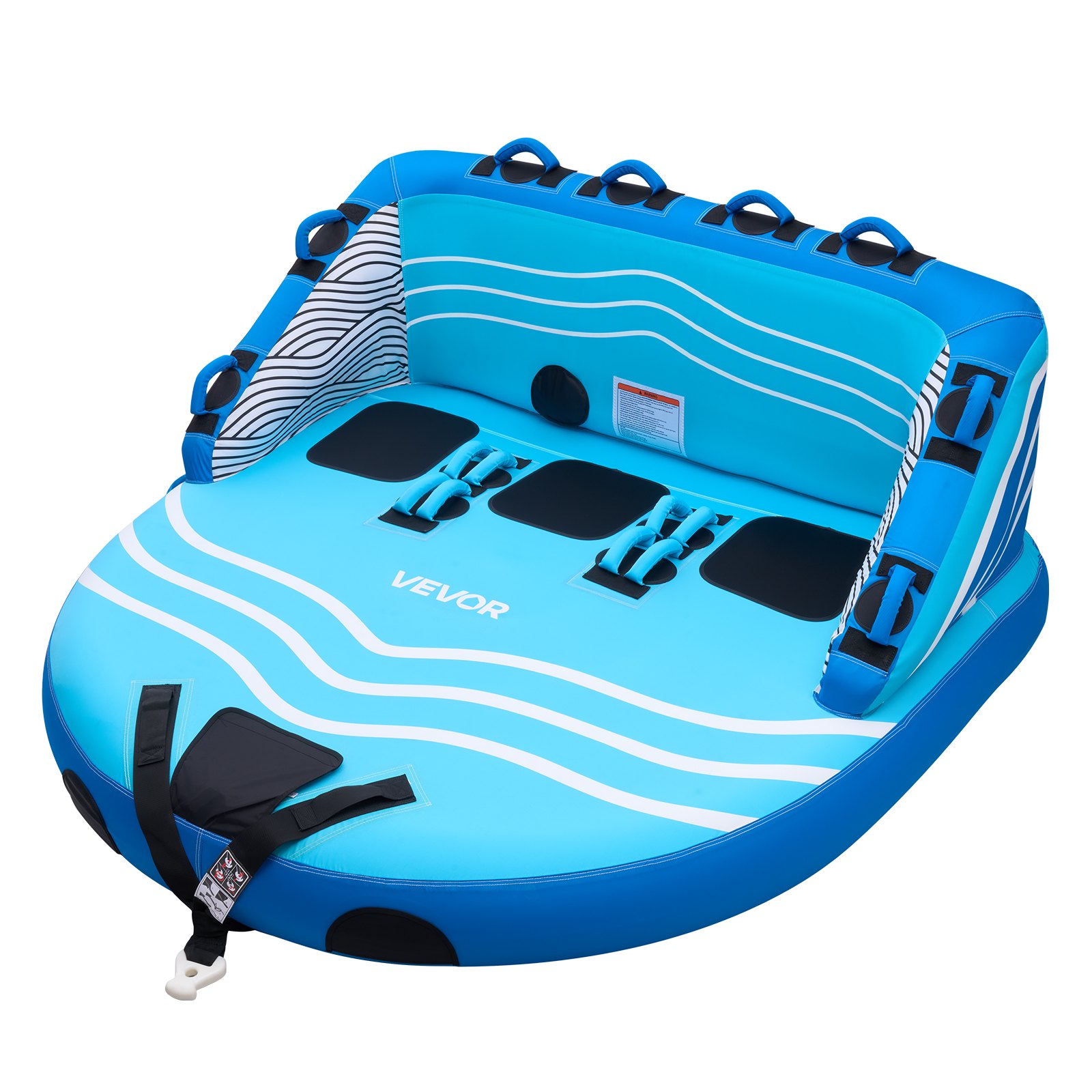 VEVOR Towable Tube für Boote, Wassersport-Schleppreifen für 3 Personen, bis 231 kg Tragfähigkeit, mit 2 Zugpunkten, Nylonhülle, Gepolsterten Griffen und Sicherheitsventil, für Seen, Flüsse, Blau