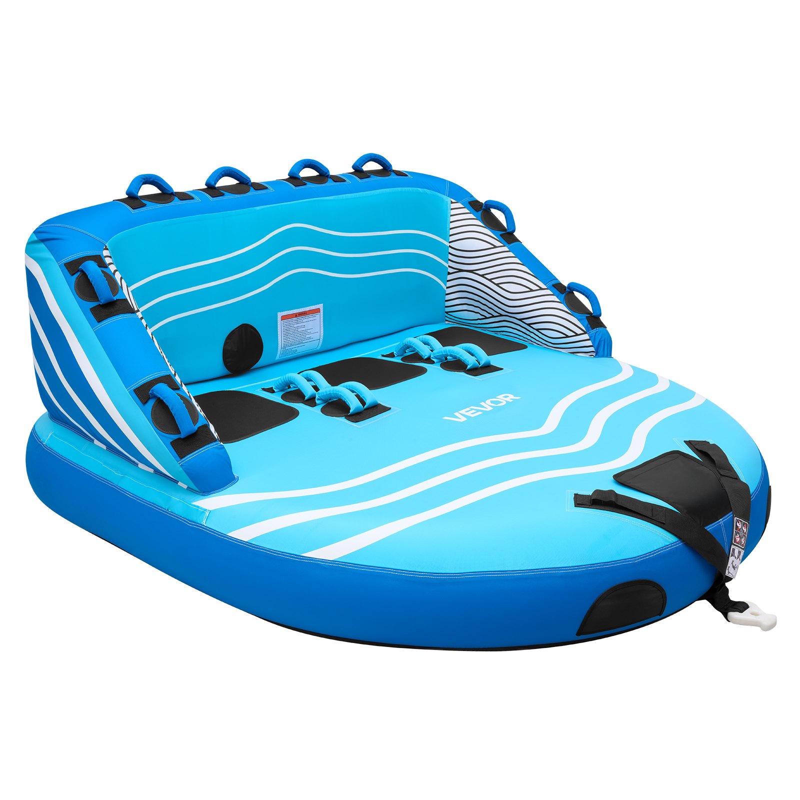 VEVOR Towable Tube für Boote, Wassersport-Schleppreifen für 3 Personen, bis 231 kg Tragfähigkeit, mit 2 Zugpunkten, Nylonhülle, Gepolsterten Griffen und Sicherheitsventil, für Seen, Flüsse, Blau