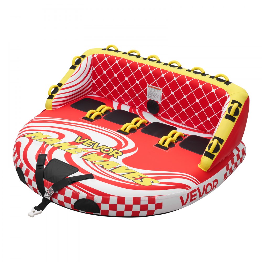 VEVOR Towable Tube für Boote, Wassersport-Schleppreifen für 4 Personen, bis 308 kg Tragfähigkeit, mit 2 Zugpunkten, Nylonhülle, Gepolsterten Griffen und Sicherheitsventil, für Seen, Flüsse, Rot