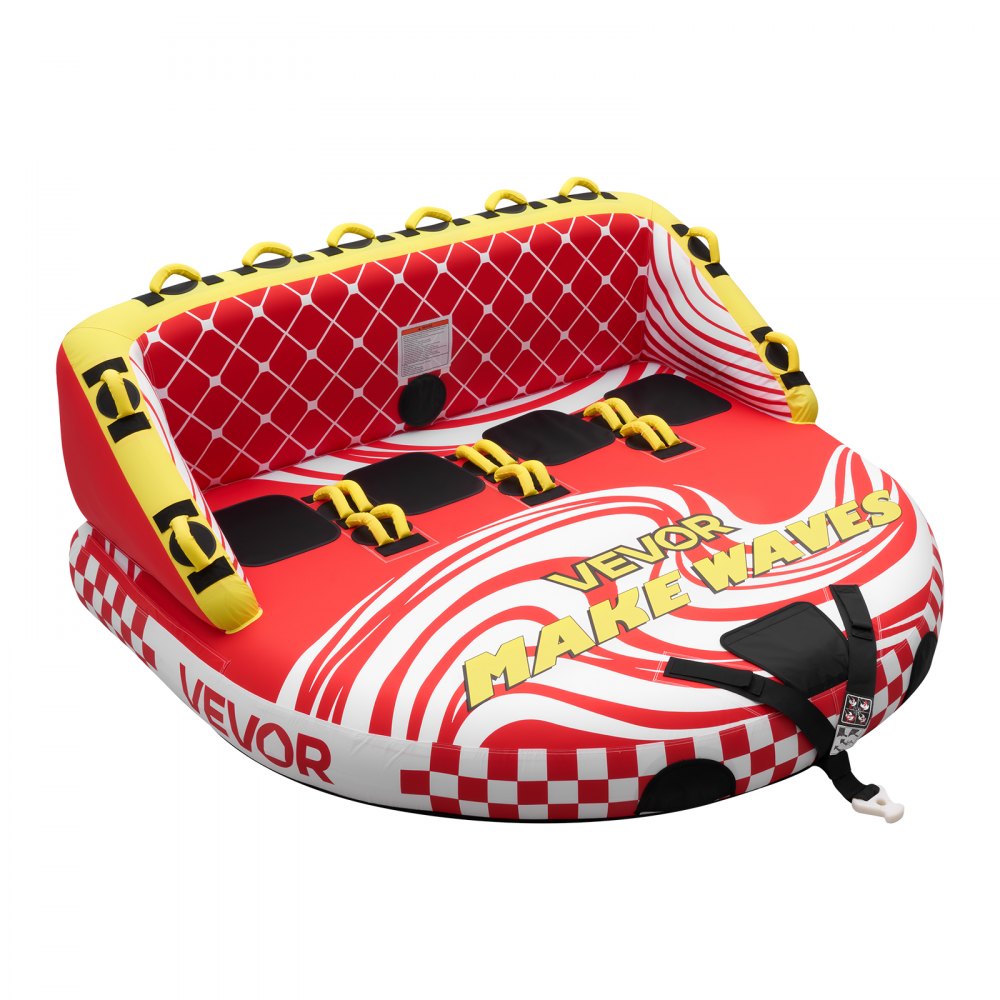 VEVOR Towable Tube für Boote, Wassersport-Schleppreifen für 4 Personen, bis 308 kg Tragfähigkeit, mit 2 Zugpunkten, Nylonhülle, Gepolsterten Griffen und Sicherheitsventil, für Seen, Flüsse, Rot
