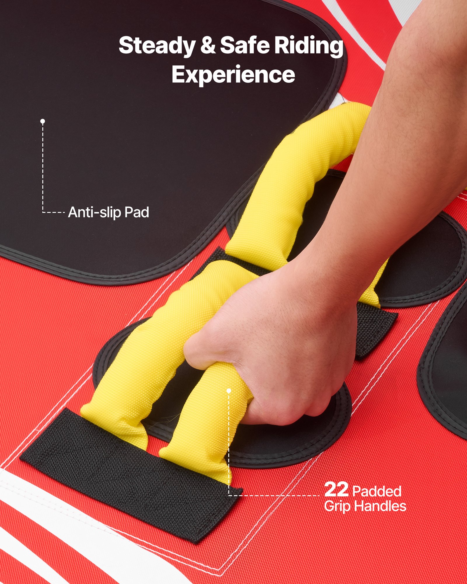 VEVOR Towable Tube für Boote, Wassersport-Schleppreifen für 4 Personen, bis 308 kg Tragfähigkeit, mit 2 Zugpunkten, Nylonhülle, Gepolsterten Griffen und Sicherheitsventil, für Seen, Flüsse, Rot