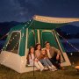 VEVOR Campingzelt 4 Personen, Aufblasbares Familienzelt mit Wiederaufladbarer Pumpe, TPU-Luftschlauch & 5 Netzfenstern, Kabinenzelt mit Tragetasche für Familien-Camping & Wandern, Grün
